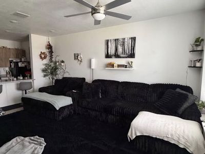 Black Minky Fabric Sectional Sofa Couch - 3-Piece Living Room Set W/ Stupendous Oversized Chair with cup holders.