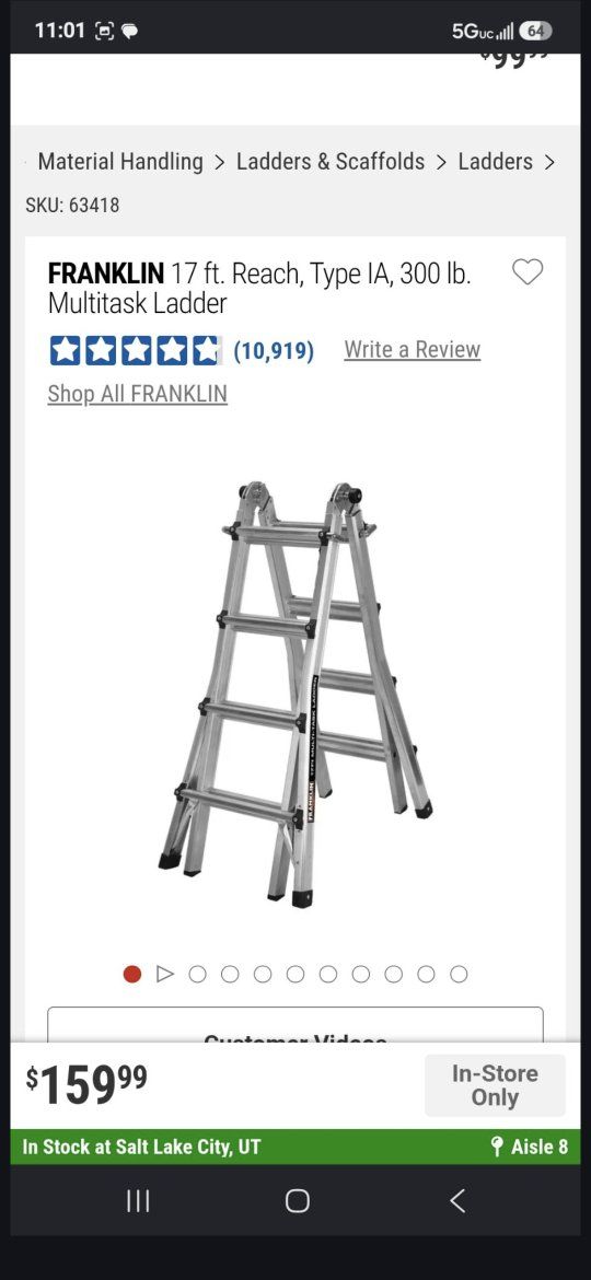 Used Franklin 17 ft Reach Multi-Task Ladder Type IA 300 lb Capacity