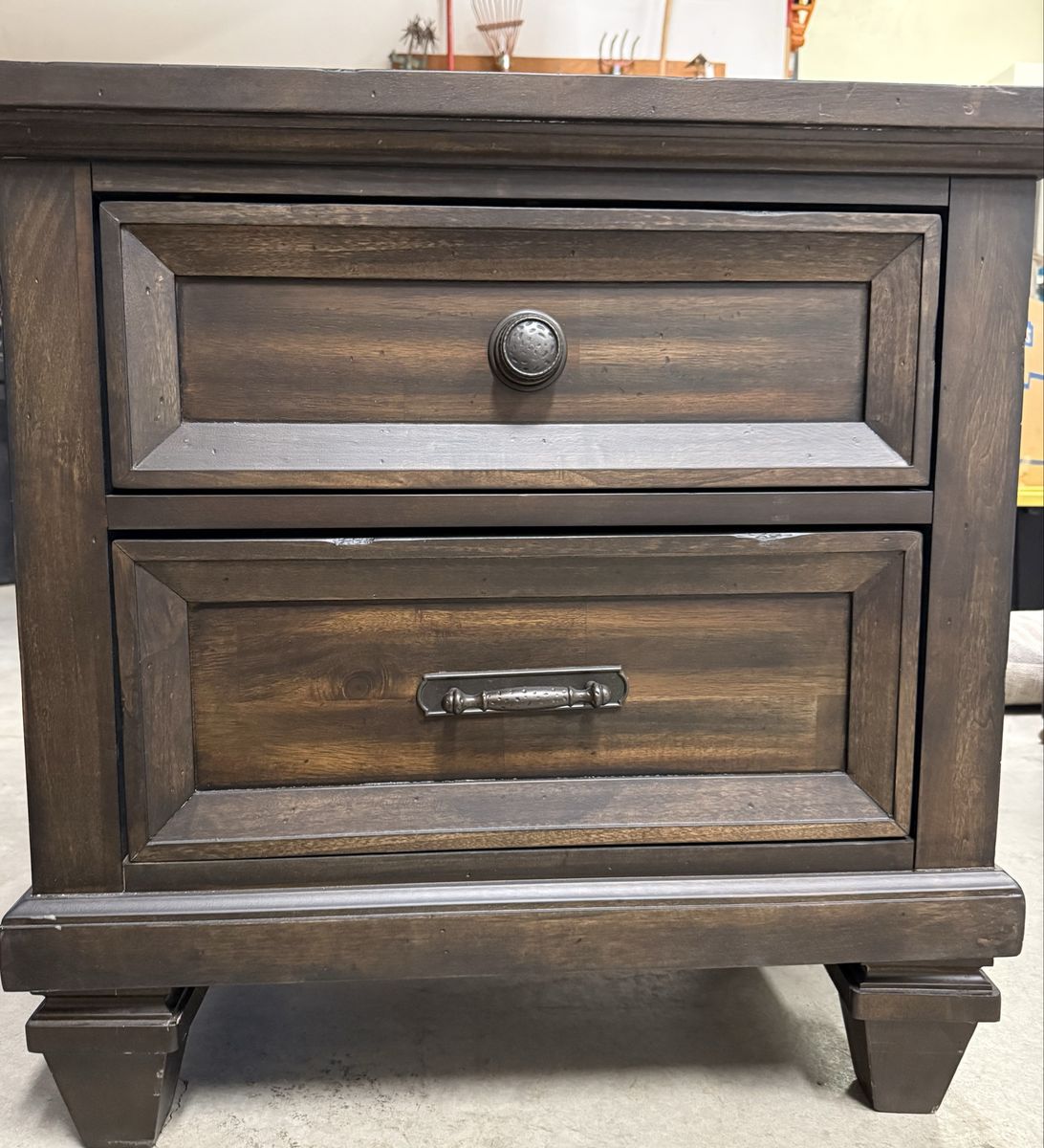 Rustic Dark Wood 2-Drawer Nightstand 