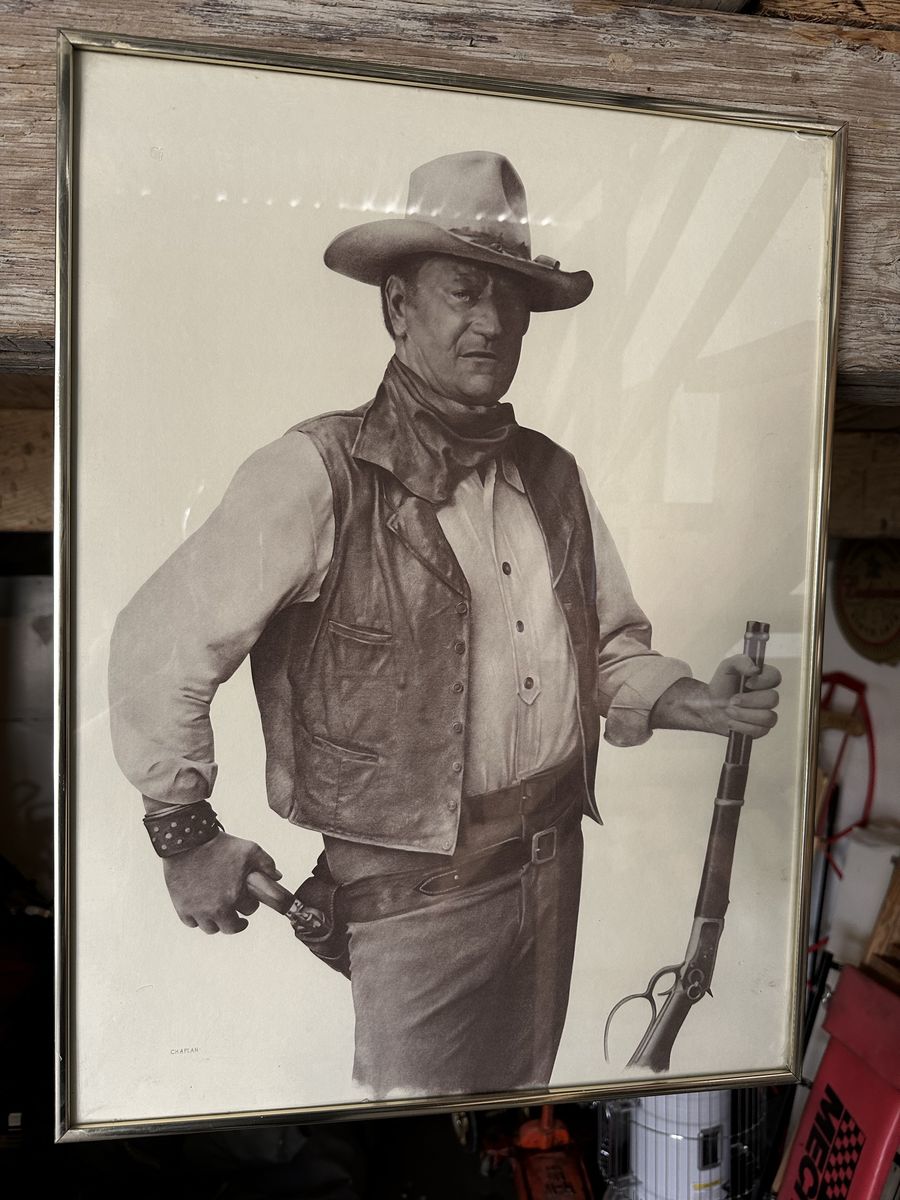 Framed John Wayne Vintage Poster Cowboy Movie pinup 1970s Chaplan