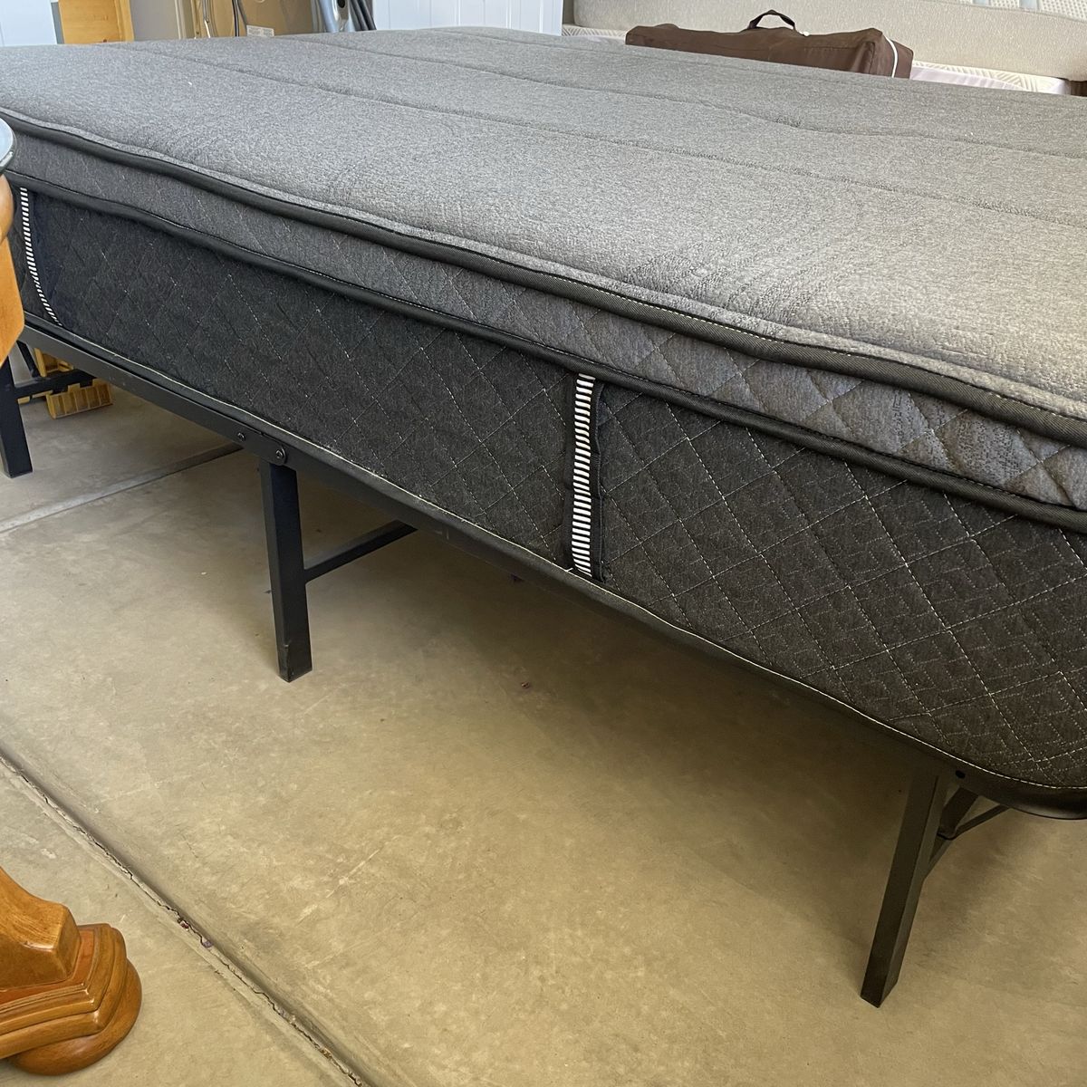 Full Size Gray Mattress & Black Metal Bed Frame -