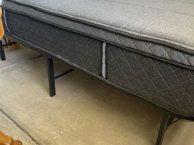 Full Size Gray Mattress & Black Metal Bed Frame -