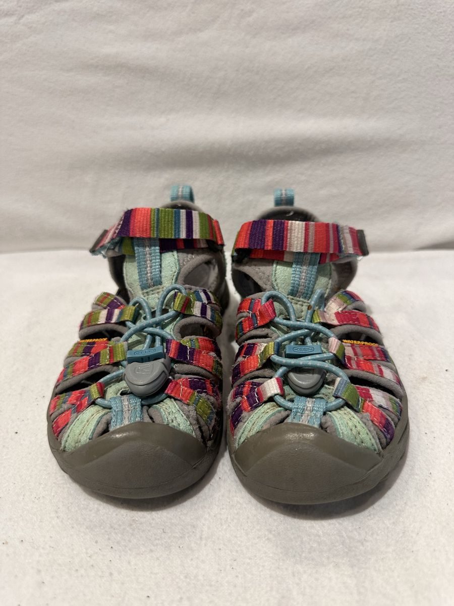 Keen toddler size 11 beach blue with stripes waterproof, hiking sandals