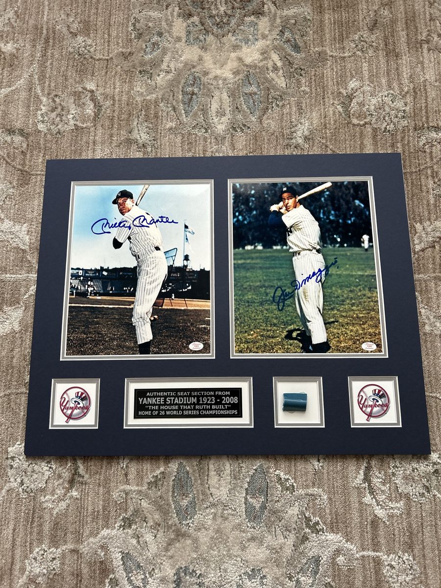 16x20 Dual Autograph Double Matted 8x10 Signed Photo’s Mickey Mantle & Joe DiMaggio Signed Yankee Stadium Seat Display w/COA