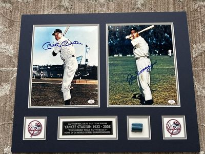 16x20 Dual Autograph Double Matted 8x10 Signed Photo’s Mickey Mantle & Joe DiMaggio Signed Yankee Stadium Seat Display w/COA