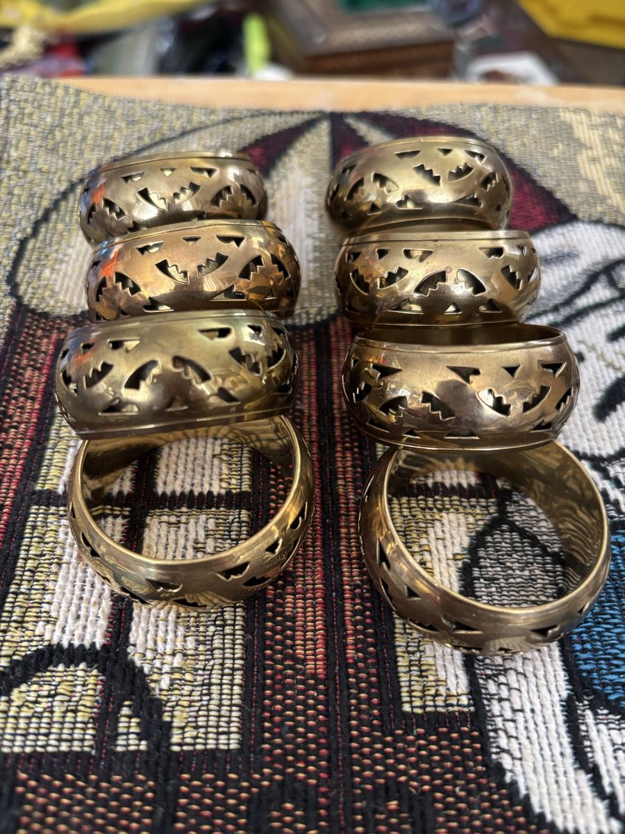 Brass Vintage Cutout Napkin Rings - Set of 8
