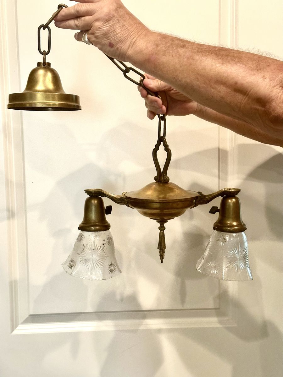 Antique Brass Pan 2 Armed Chandelier
