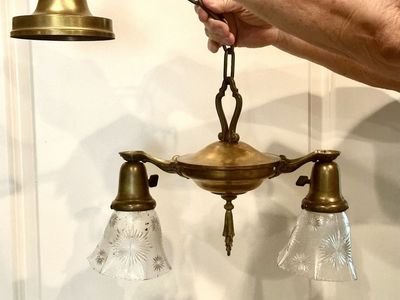Antique Brass Pan 2 Armed Chandelier