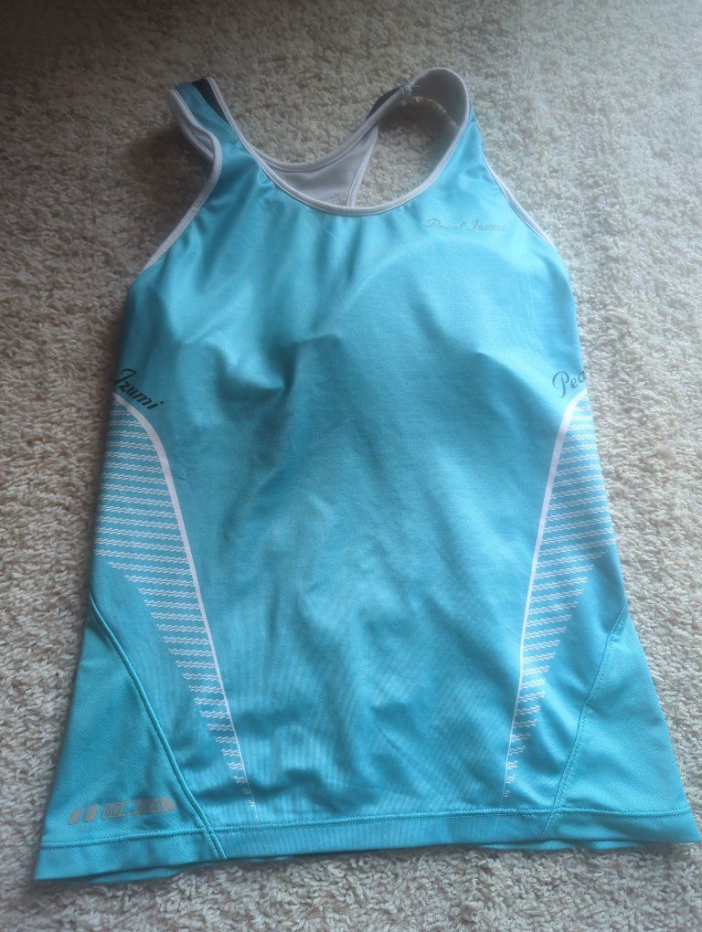 Pearl Izumi Women's triathlon Tank Top Light Blue Racerback Built-In Sports Bra size small