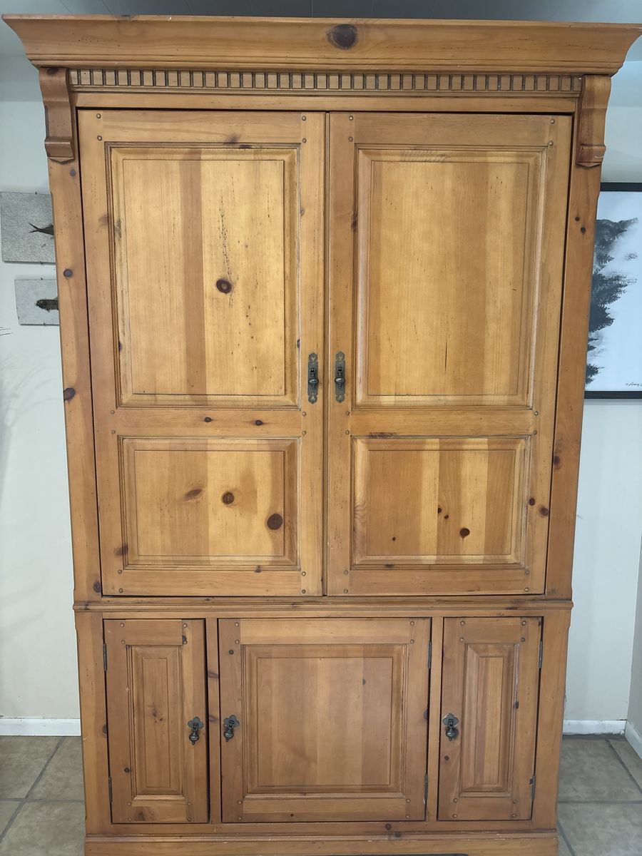 Solid Wood Cabinet - Natural Pine Finish, Spacious Storage