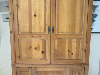 Solid Wood Cabinet - Natural Pine Finish, Spacious Storage