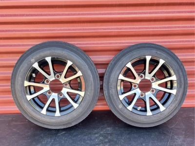 New Set ST 4.80-12 Trailer Tires Mounted on New Polished Aluminum Wheels