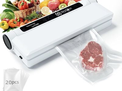 Compact Vacuum Sealer Machine, 75KPA Strong Suction, LED Digital Timer Display, Dual Use for Dry & Wet Foods, Includes 20 Bags,
