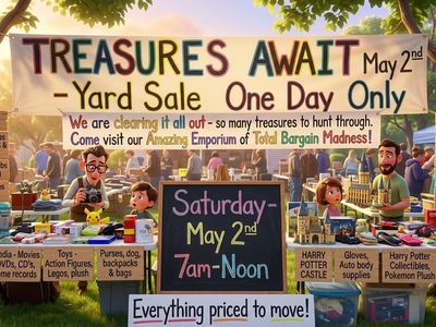 TREASURES AWAIT - Yard Sale Saturday May 2nd