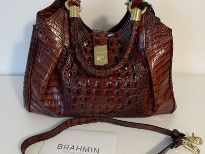 Brahmin Elisa Pecan Melbourne Croc Embossed Leather Satchel Shoulder Bag