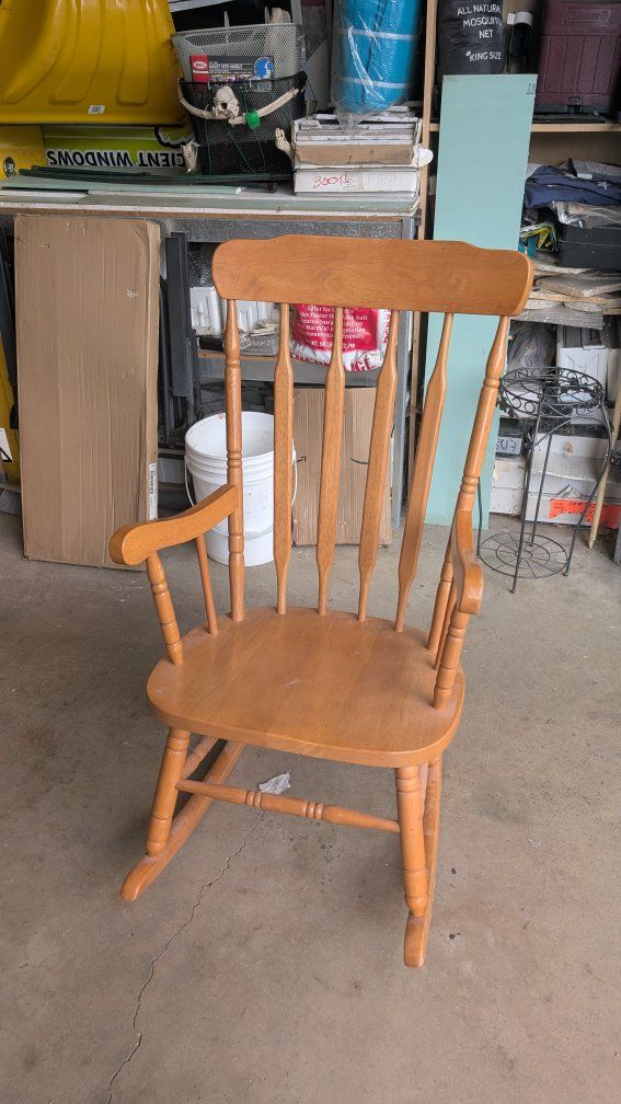 Classic Wooden Rocking Chair - Light Oak Finish, Spindle Back