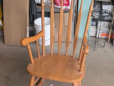 Classic Wooden Rocking Chair - Light Oak Finish, Spindle Back