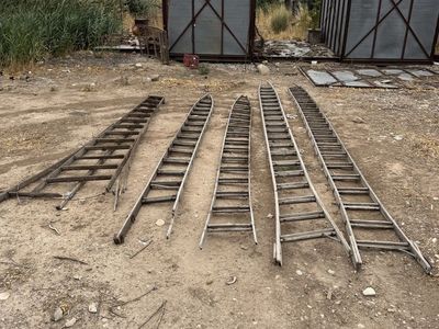 Lot of 5 Vintage Wooden Ladders - Various Lengths, Rustic Farmhouse Decor/Re-purpose
