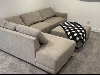 Spacious Beige Fabric Sectional Sofa with Ottoman - Excellent Condition