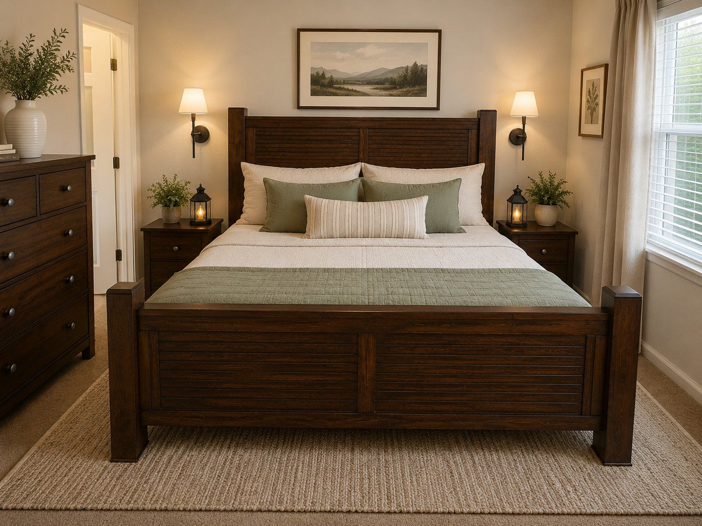 Pine Wood Slat Panel King Size Bed Frame - Headboard, Footboard, Side Rails