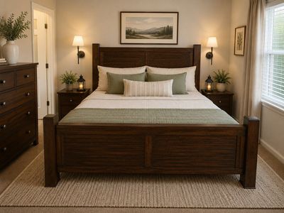 Pine Wood Slat Panel King Size Bed Frame - Headboard, Footboard, Side Rails