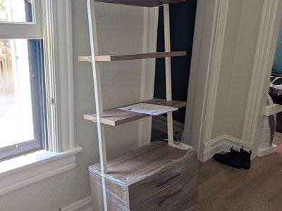 Nathan James Theo 5-Tier Wood Ladder Bookshelf Bookcase with Storage Drawers - White Frame/Walnut Shelves