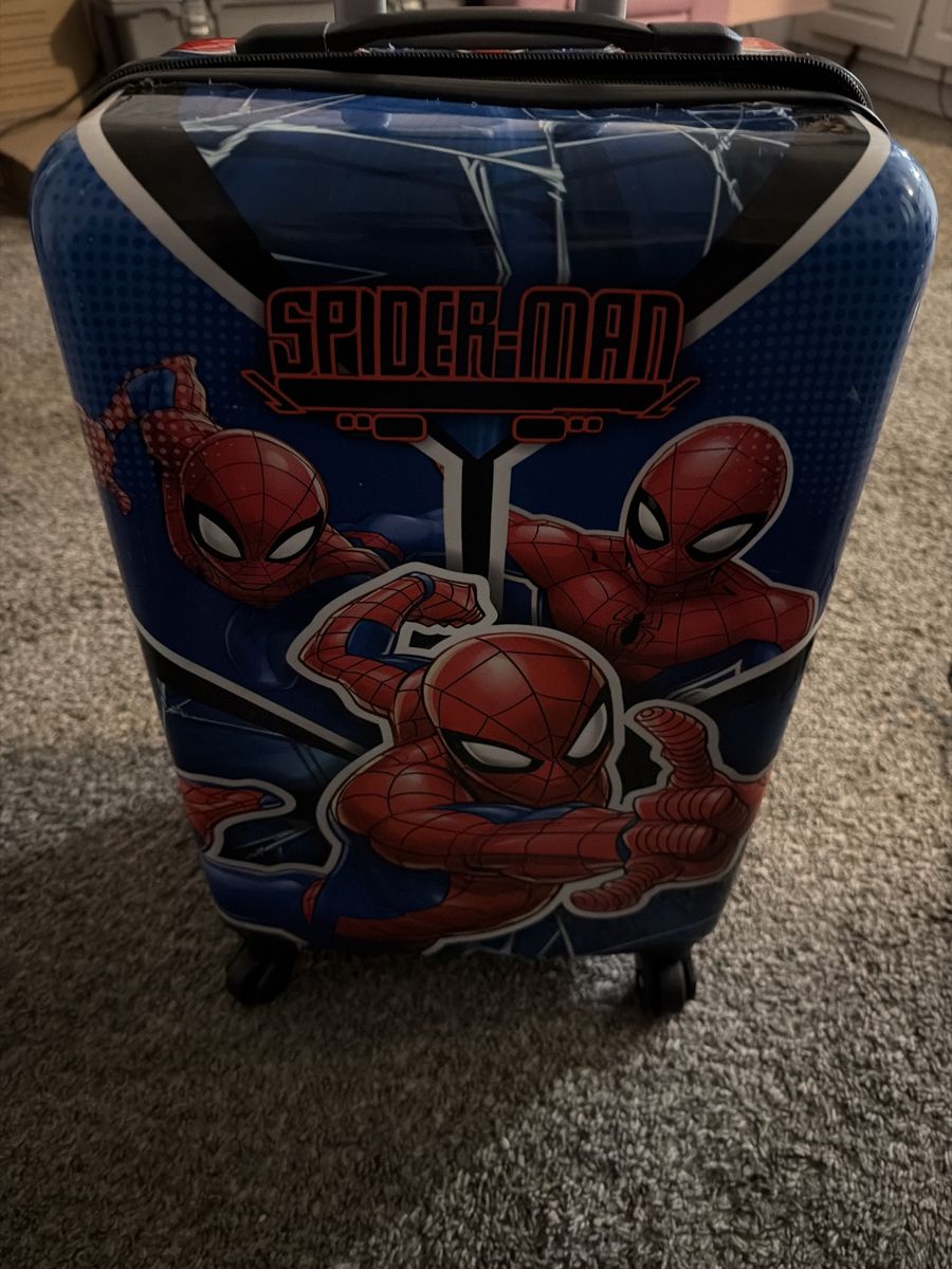 Marvel Spider-Man Kids Rolling Luggage Carry-On Suitcase with Extendable Handle, Blue/Red