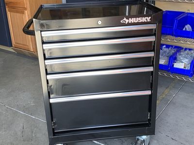 Husky Tool Storage 27 in. W x 18 in. D 5-Drawer Gloss Black Rolling Tool Cabinet