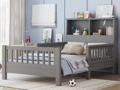 Nestfair Gray Wood Frame Twin Bed with Storage