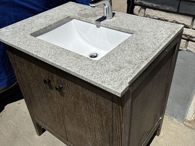 32 Inch Wooden Bathroom Vanity with Stone Countertop and Faucet