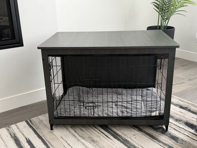Feandrea 38.6” Wood and Metal Dog Crate/Kennel - Dark Gray/Black
