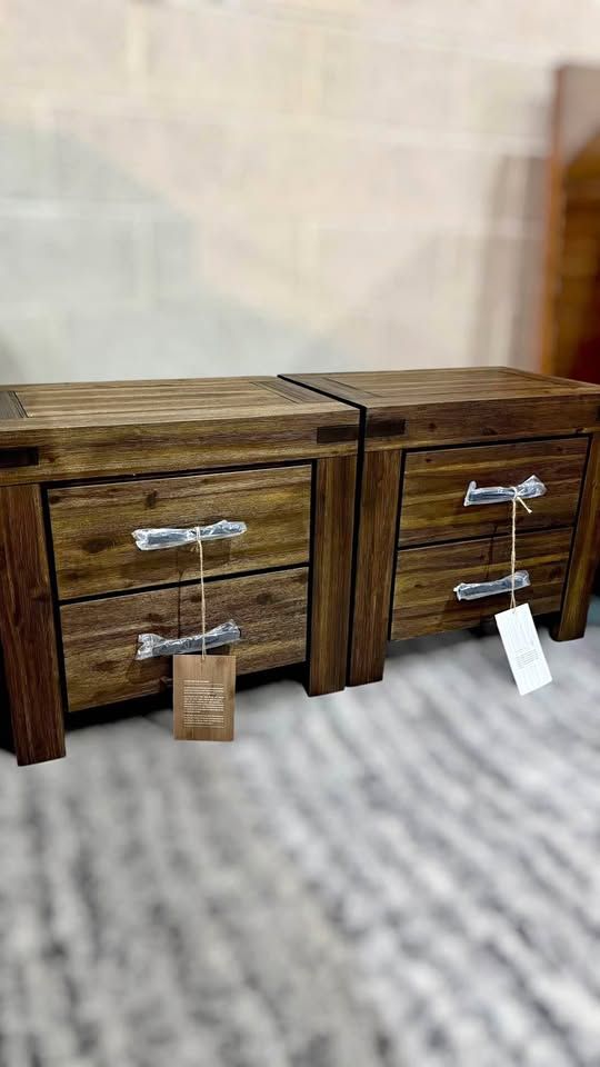 SOLID WOOD NIGHTSTAND SET - RUSTIC MODERN STYLE - WE DELIVERY FOR YOU