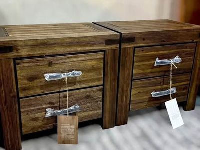 SOLID WOOD NIGHTSTAND SET - RUSTIC MODERN STYLE - WE DELIVERY FOR YOU