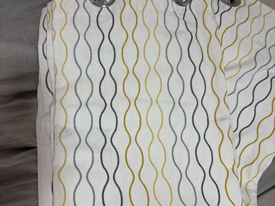 IKEA Henny Rand Grommet Curtain Panels White Yellow Grey Wavy Line Pattern Set of 2