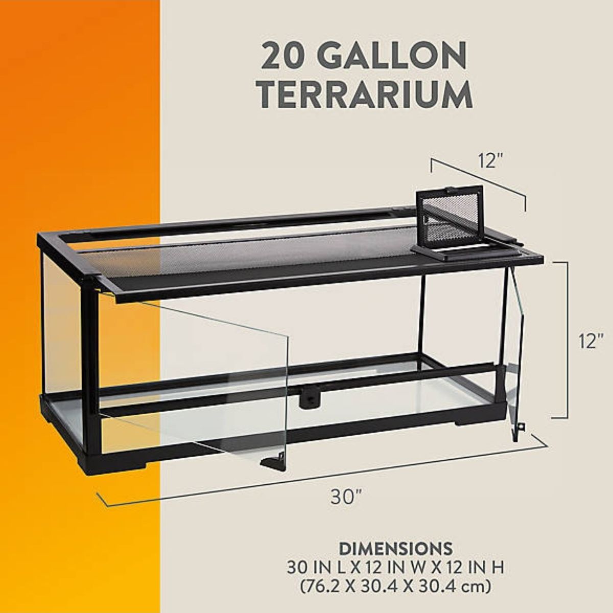 20 Gallon Reptile Terrarium Tank - 30"L x 12"W x 12"H with Mesh Top & Front Door