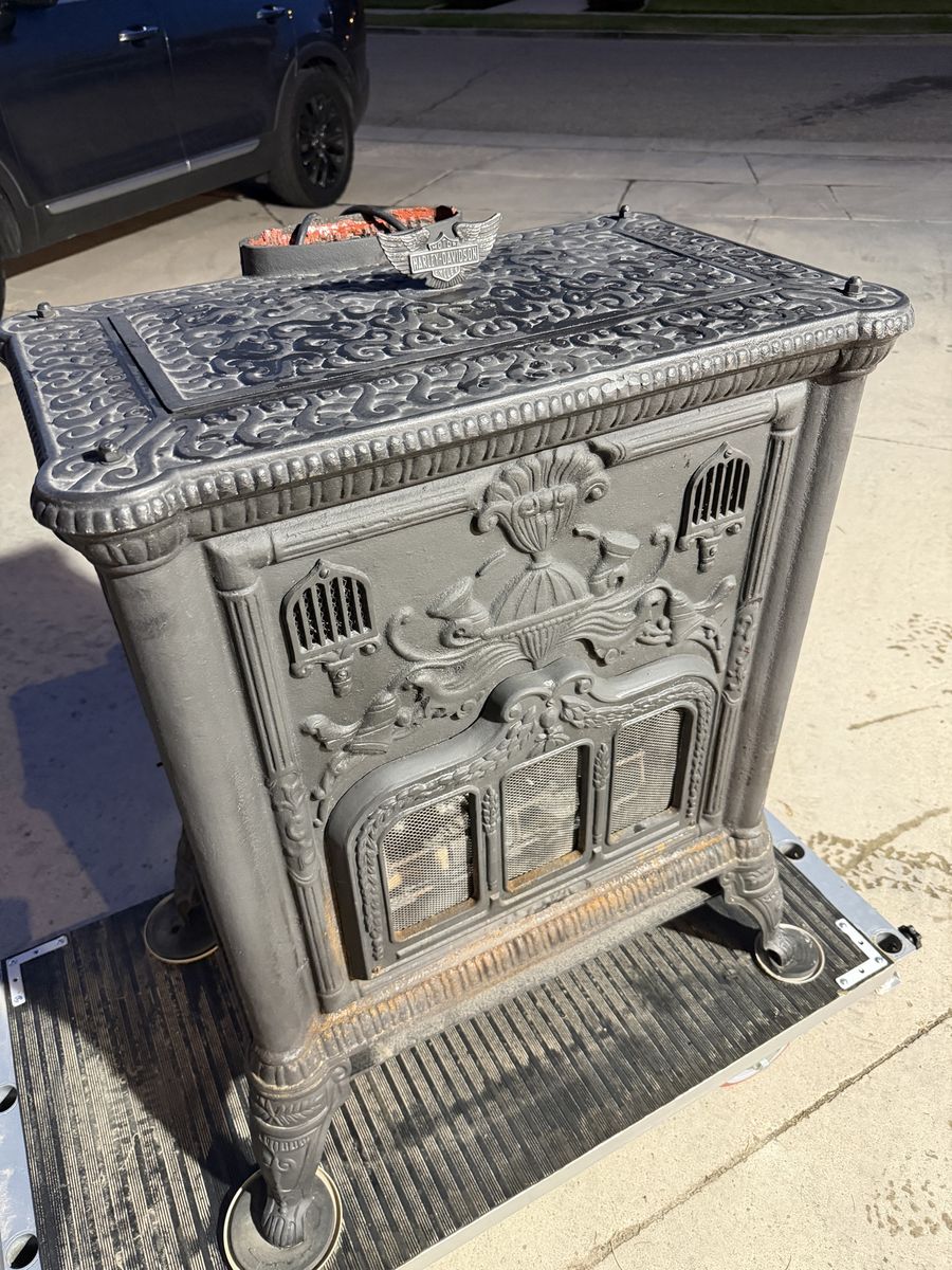 Vintage Cast Iron Wood Burning Stove - Ornate Design, Solid Construction