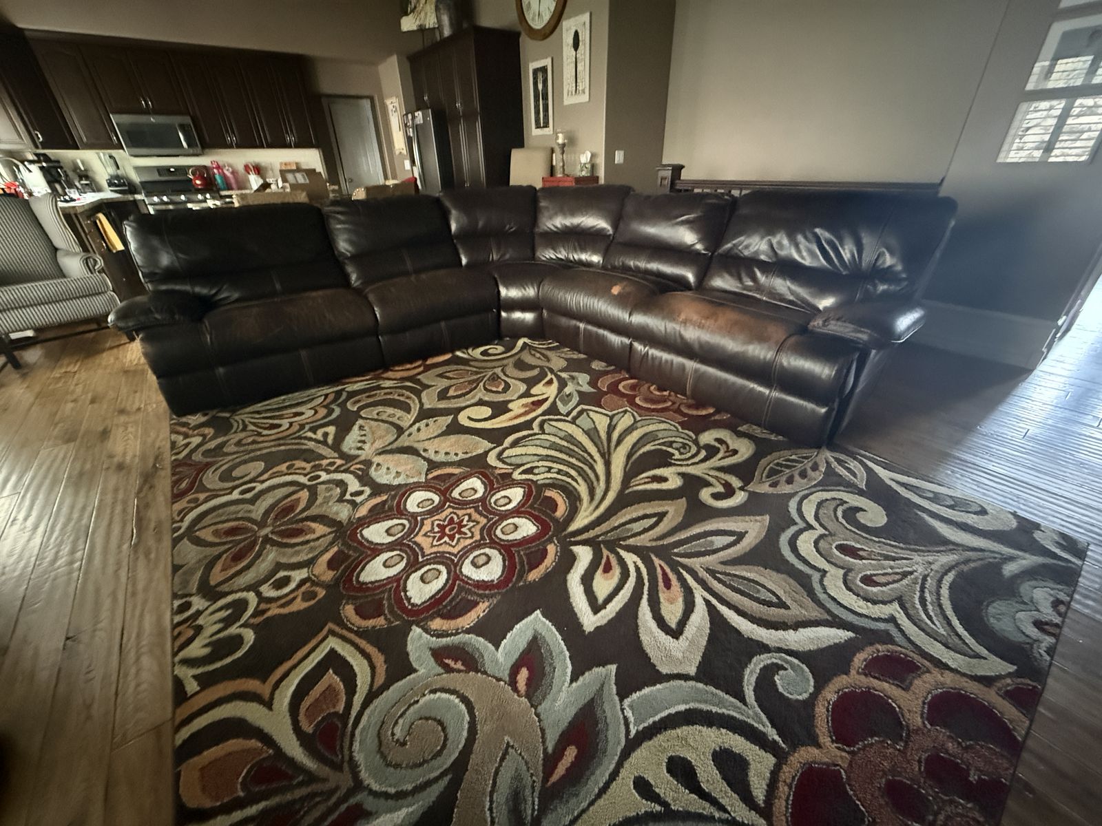 Brown Leather L-Shaped Sectional Sofa (5 piece)