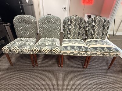 Set of 4 Upholstered Dining Chairs Black & White Geometric Pattern Wooden Legs