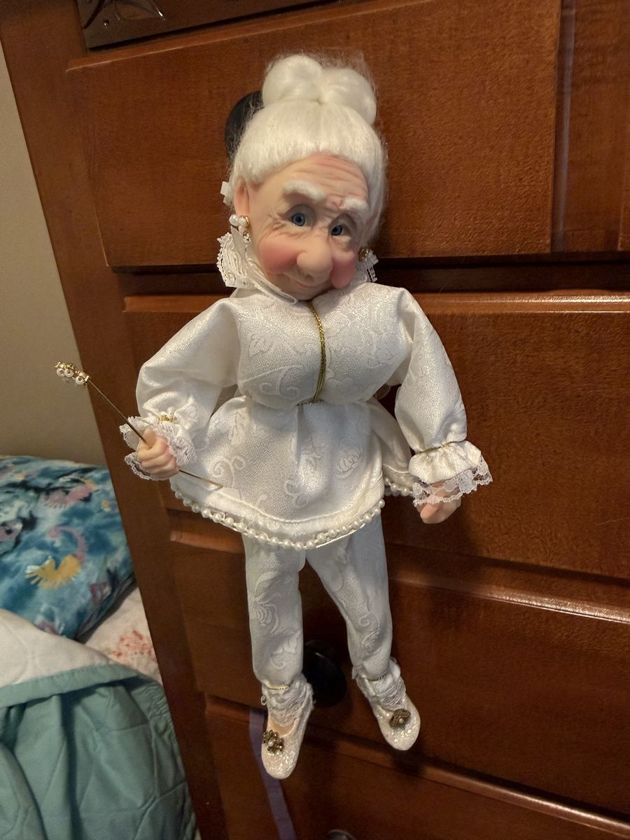 Vintage Hand-Painted Porcelain Fairy Godmother Doll White Gown W/ Wand Jaqueline Kent Collection