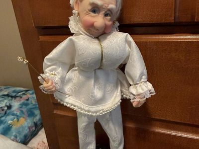 Vintage Hand-Painted Porcelain Fairy Godmother Doll White Gown W/ Wand Jaqueline Kent Collection