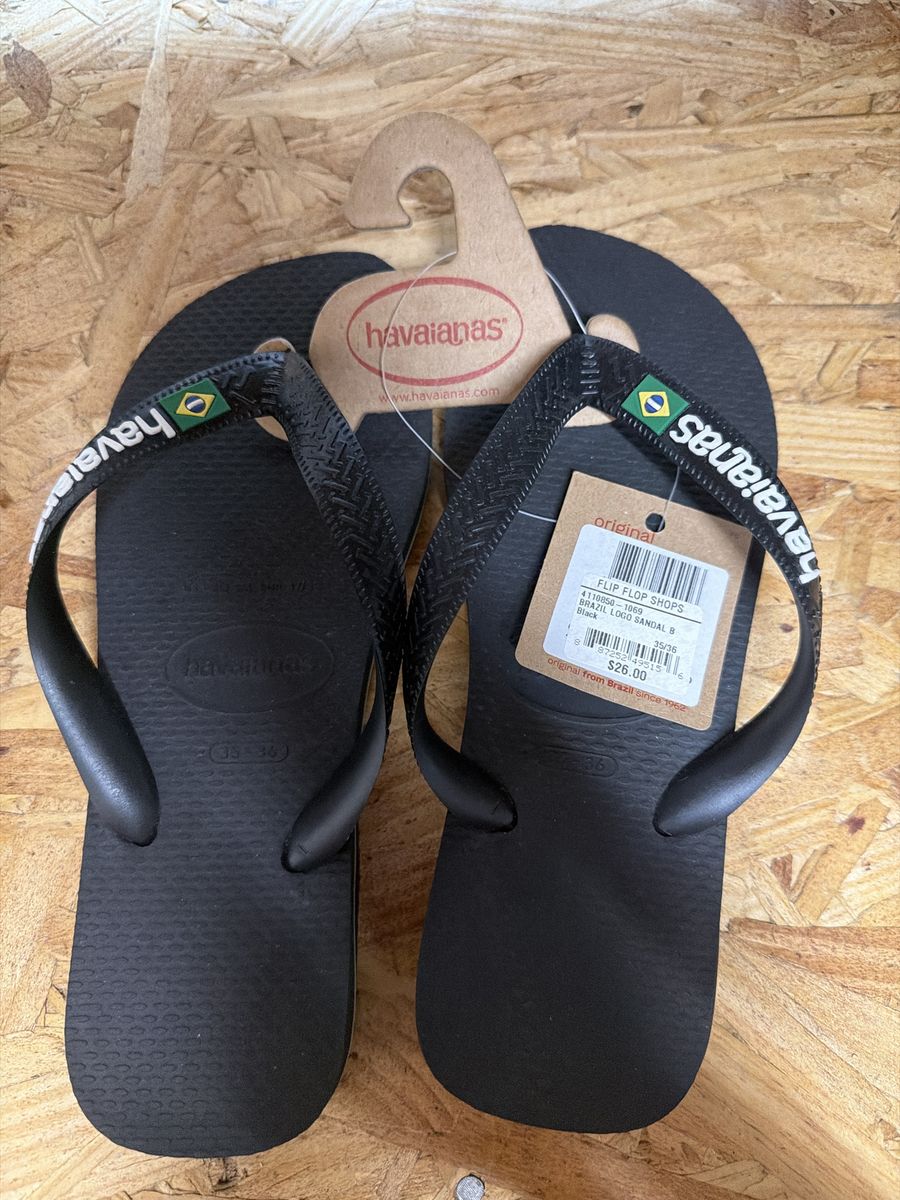 Havaianas Brazil Logo Flip Flop Sandals Black Size 35/36