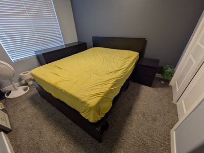 ikea malm queen bed set, night stand and dresser set