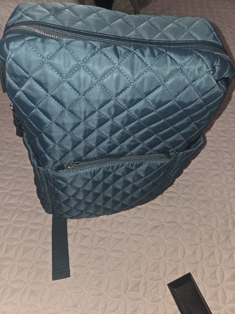 Tommy Bahama Teal Blue Quilted Nylon Backpack NWOT