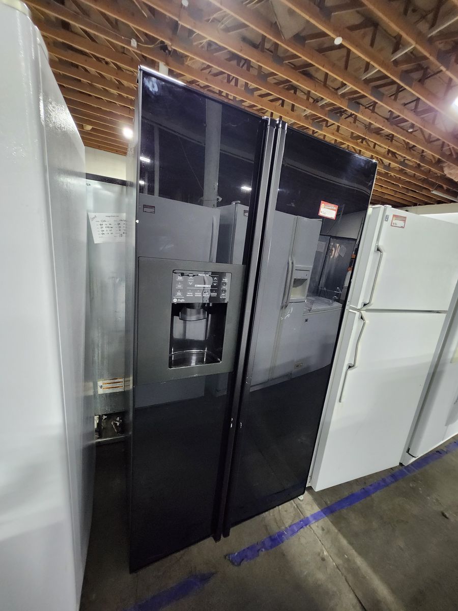 GE Profile Black Glass Side-by-Side Refrigerator W-Warranty