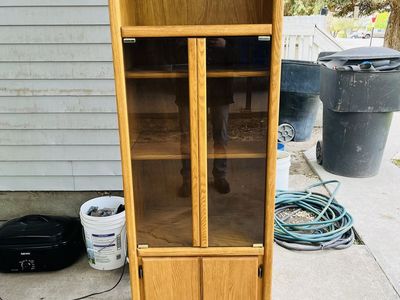 Storage & display wooden hutch with light. Oak.