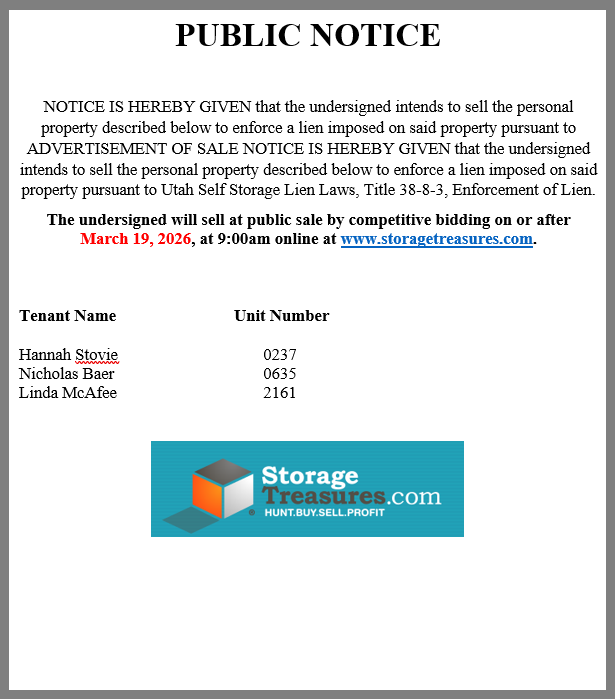 Notice of Public Auction