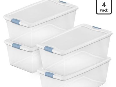 Sterilite 106 Quart Latching Box Clear Plastic Storage Container 4 Pack