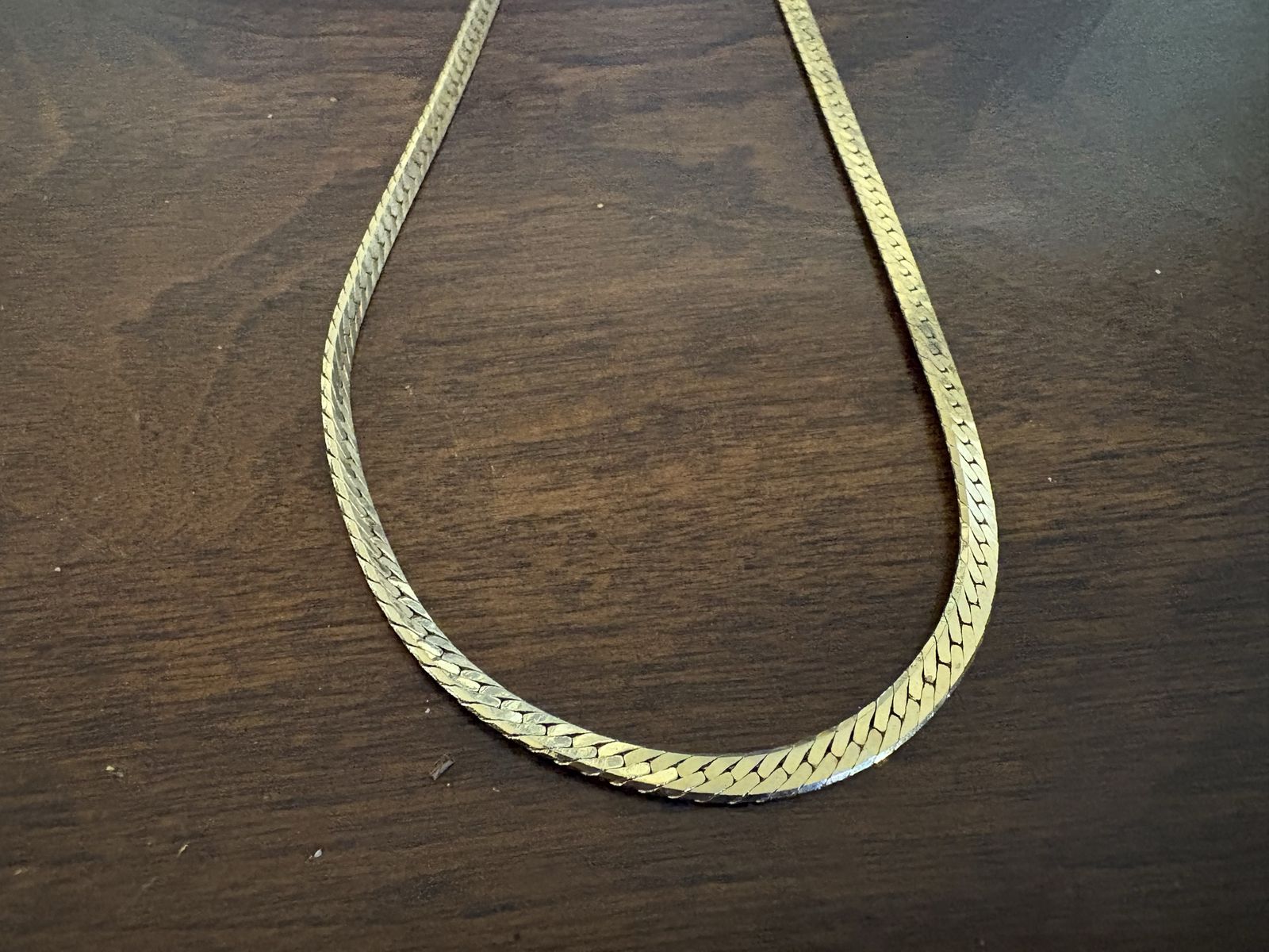 Gold Tone Flat Herringbone Style Necklace