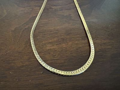 Gold Tone Flat Herringbone Style Necklace