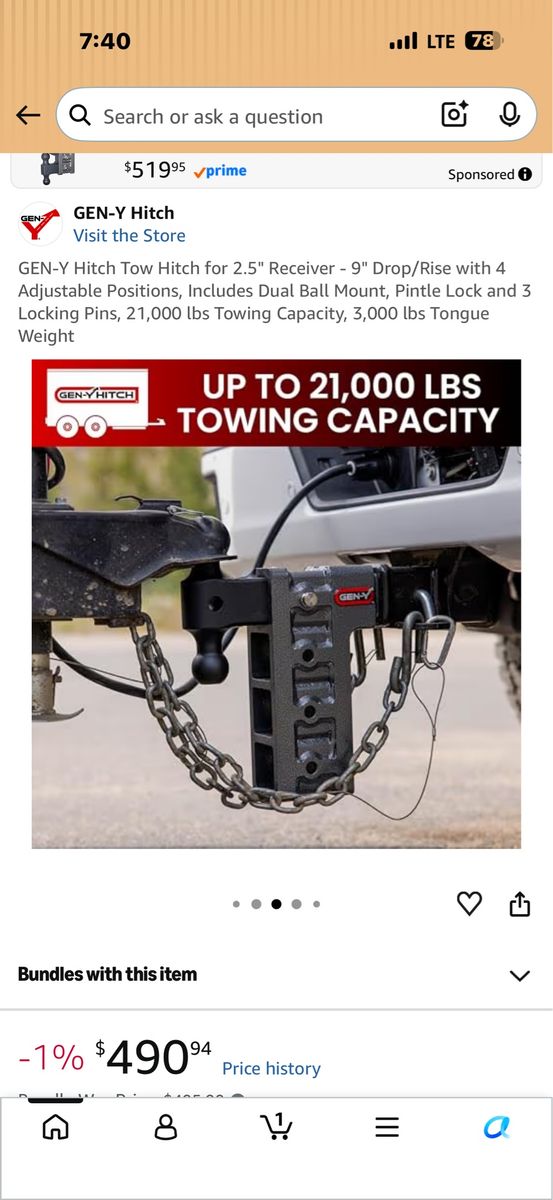 GEN-Y Hitch GH-1209 Mega-Duty 2.5" Receiver, 9" Drop/Rise, 21K Towing Capacity, Dual Ball Mount